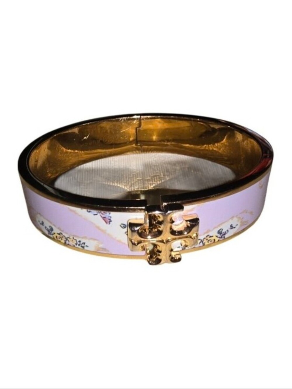 Fashion Jewelry Lavender Hinged Enamel Floral Gold-Trim Logo Hinge Bracelet - Picture 5 of 8
